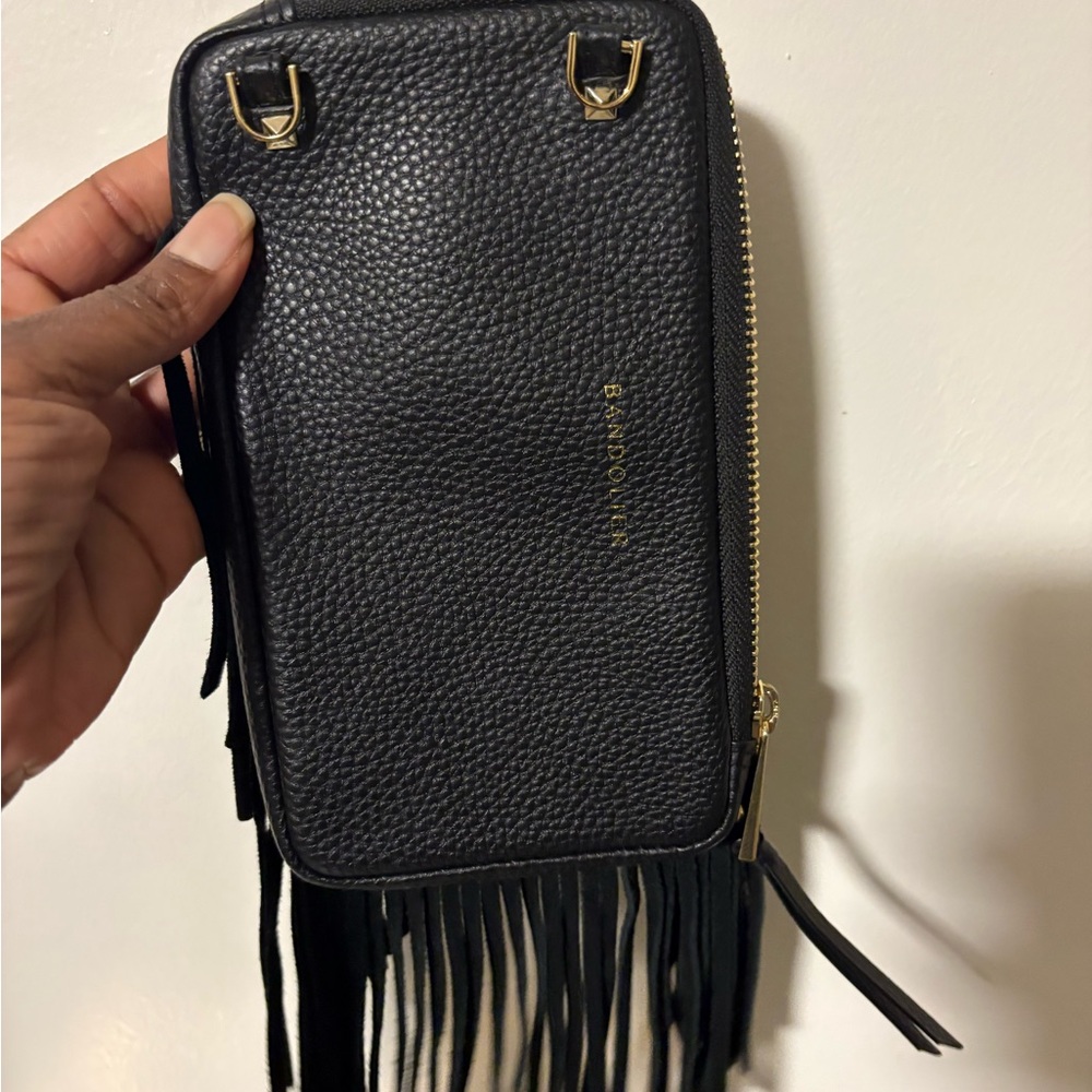 Bandolier Black Leather Pouch with Fringe (no straps included)